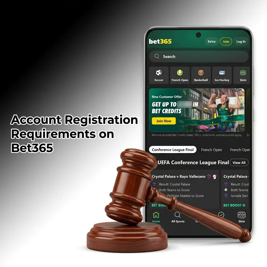 Bet365 account registration requirements including age verification, one account per person, and accurate personal details