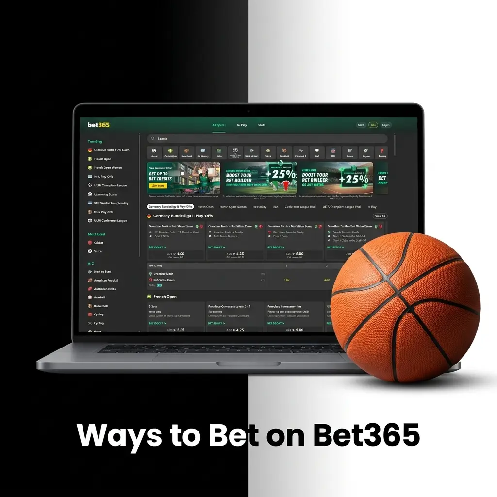 Bet365 betting options including in-play, live streaming, Bet Builder, pre-match markets, and Request a Bet features