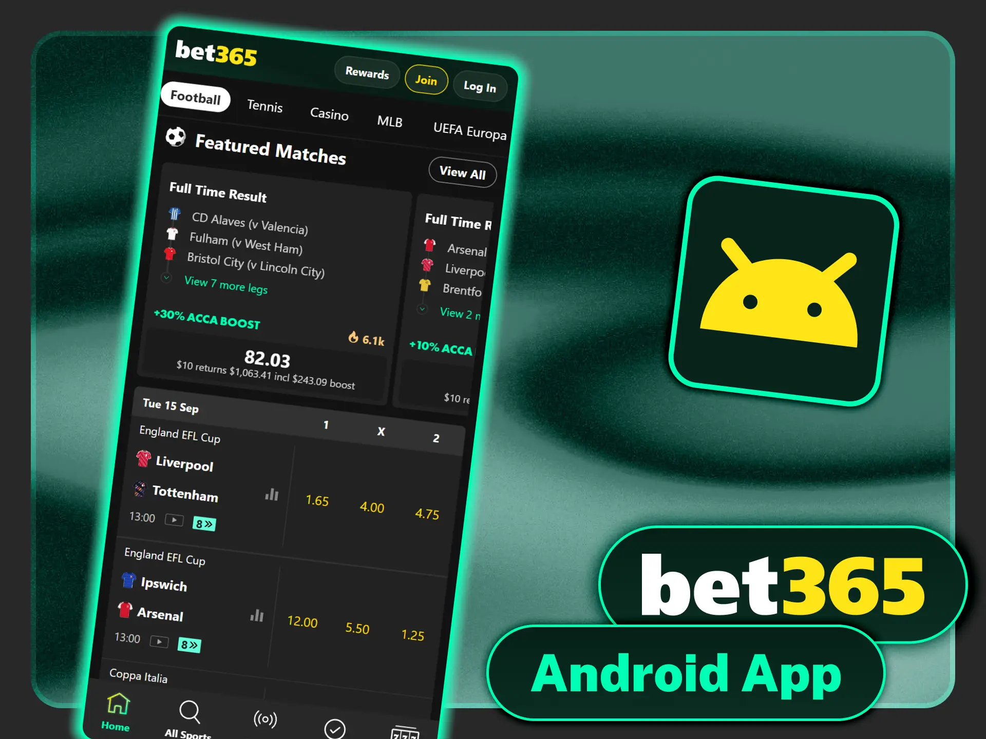 Download the mobile application APK file from Bet365 official site.