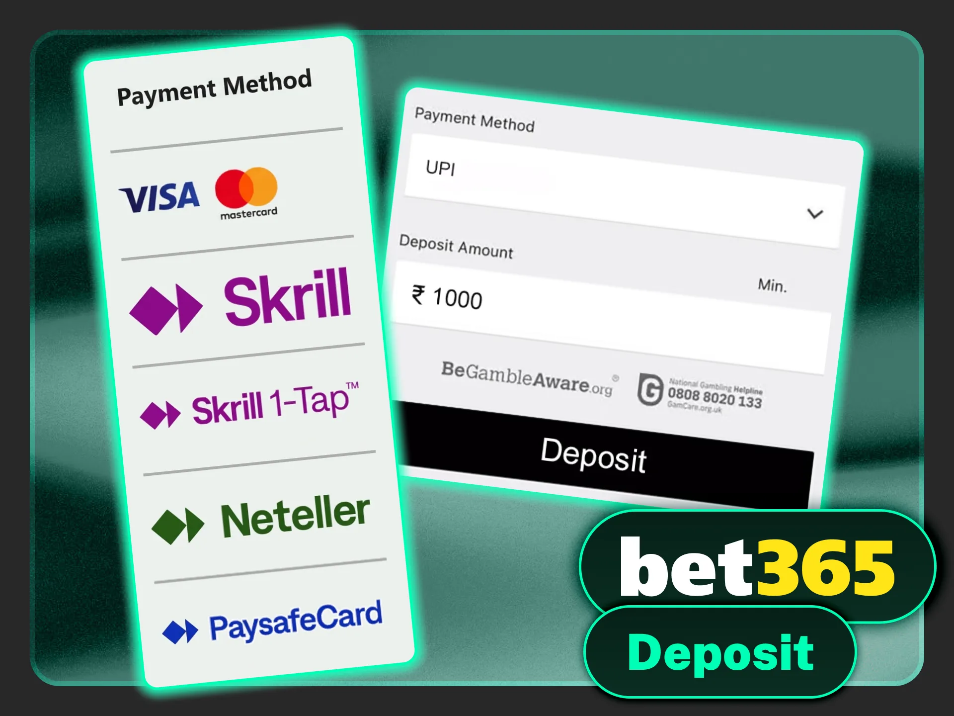 Fund your personal sports betting account easily on Bet365 India.